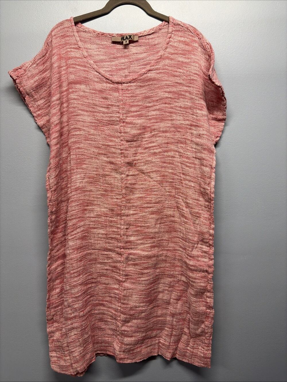 NEW Flax Linen/Cotton Blend Shift Dress Pink/Red -Size Small-Lagenlook/Oversized